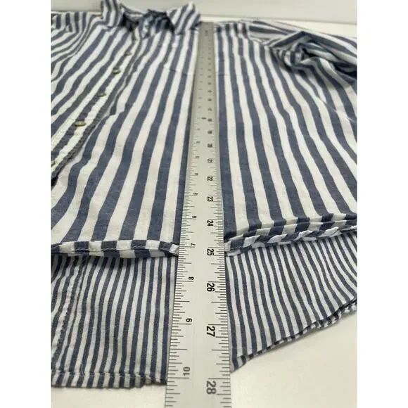 Jane and Delancey Striped Long Sleeve Button Down Shirt Cotton Blue Women's 1X - Picture 8 of 10